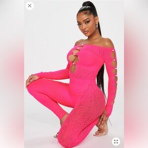 Brand New Vibrant Pink Cut Out Sheer Women's Intimate Jumpsuit